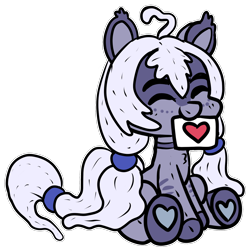 Size: 1500x1500 | Tagged: safe, artist:anykoe, imported from derpibooru, oc, oc:nova spire, earth pony, chibi, commission, cute, earth pony oc, eyes closed, female, freckles, heart, long mane, pigtails, sign, simple background, sitting, solo, transparent background, ych result, your character here