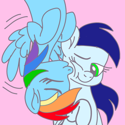 Size: 1280x1280 | Tagged: safe, artist:glidedash, imported from derpibooru, rainbow dash, soarin', pegasus, pony, cheek kiss, female, glide, glidedash, half r63 shipping, kissing, lesbian, male, mare, rule 63, shipping, soarindash, straight