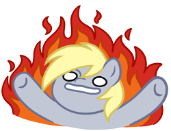 Size: 1000x762 | Tagged: safe, artist:luminairous, imported from derpibooru, derpy hooves, pegasus, pony, emotes, female, fire, mare, simple background, solo, transparent background, zine:equestria escapades