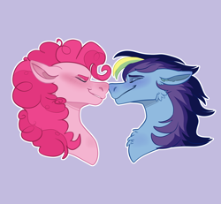 Size: 4170x3848 | Tagged: safe, artist:ponykeda, imported from derpibooru, pinkie pie, oc, oc:solar showers, earth pony, pegasus, pony, blushing, boop, canon x oc, female, floppy ears, lesbian, masculine mare, noseboop, shipping, simple background