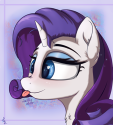 Size: 1540x1700 | Tagged: safe, artist:raritymylove, imported from derpibooru, rarity, pony, unicorn, bust, chest fluff, ear fluff, heart, heart eyes, horn, mlem, portrait, silly, solo, tongue out, wingding eyes