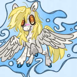 Size: 4096x4096 | Tagged: safe, artist:mrmega57, imported from derpibooru, derpy hooves, pegasus, pony, canon, cloud, cross-eyed, messy mane, shiny hooves, simple background, solo, wings