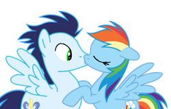 Size: 749x479 | Tagged: safe, artist:soarindasher10, imported from derpibooru, rainbow dash, soarin', pegasus, pony, female, kiss on the lips, kissing, male, mare, shipping, simple background, soarindash, stallion, straight, transparent background