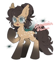 Size: 1752x2000 | Tagged: safe, artist:remimun, imported from derpibooru, oc, oc only, oc:nixie tube, bat pony, earth pony, hybrid, wingless bat pony, abstract background, chest fluff, coat markings, dappled, ear fluff, fangs, female, glasses, raised hoof, signature, socks (coat markings), solo, wingless