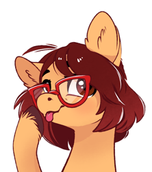 Size: 1722x1942 | Tagged: safe, artist:28gooddays, imported from derpibooru, oc, oc only, pony, :p, bust, commission, glasses, portrait, simple background, solo, tongue out, unshorn fetlocks, white background, ych result