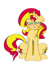 Size: 1333x1856 | Tagged: safe, artist:ponny, imported from derpibooru, sunset shimmer, pony, unicorn, angry, colored, female, floppy ears, grumpy, horn, mare, pouting, pouty lips, simple background, sitting, solo, solo female, squint, tail, transparent background