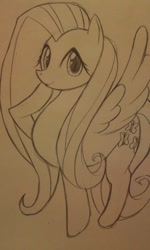 Size: 480x800 | Tagged: safe, artist:curemitsuba, imported from derpibooru, fluttershy, pegasus, pony, 2013, eyelashes, female, lineart, mare, raised hoof, smiling, traditional art, wings