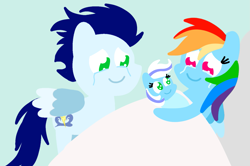 Size: 1935x1285 | Tagged: safe, anonymous artist, derpibooru exclusive, imported from derpibooru, rainbow dash, soarin', oc, oc:snowflake, pegasus, pony, series:soarindash pregnancy, series:soarindash romantic tales, baby, baby pony, female, filly, foal, male, mare, newborn, newborn foal, offspring, parent:rainbow dash, parent:soarin', parents:soarindash, pointy ponies, shipping, soarindash, stallion, straight