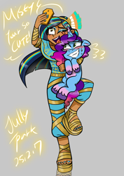 Size: 1240x1754 | Tagged: safe, artist:jully-park, imported from derpibooru, pony, unicorn, cleo de nile, crossover, female, g5, horn, hug, mare, misty brightdawn, monster high