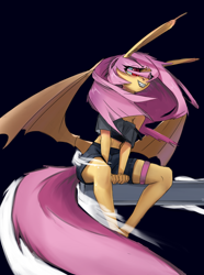 Size: 2216x2977 | Tagged: safe, artist:i love hurt, imported from derpibooru, fluttershy, anthro, bat pony, bat ponified, flutterbat, pink hair, race swap, red eyes, simple background, solo