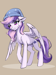 Size: 3000x4000 | Tagged: safe, artist:sierraex, imported from derpibooru, oc, oc only, oc:sweet dreams, pegasus, pony, concave belly, hat, nightcap, partially open wings, pegasus oc, slender, solo, thin, wings