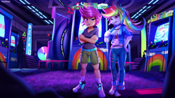 Size: 3887x2182 | Tagged: safe, artist:havochopsack, imported from derpibooru, rainbow dash, scootaloo, human, equestria girls