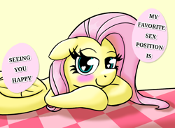 Size: 1820x1330 | Tagged: safe, artist:xppp1n, imported from derpibooru, pegasus, pony, bed, bedroom eyes, blushing, female, ibispaint x, looking at you, lying down, mare, ponified, simple background, solo, speech bubble, text