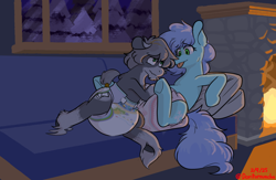 Size: 1282x835 | Tagged: safe, artist:trojanwashere, imported from derpibooru, oc, oc only, oc:trojan, earth pony, pegasus, pony, abdl, adult foal, diaper, diaper fetish, duo, duo male and female, female, fetish, male, poofy diaper, snuggling