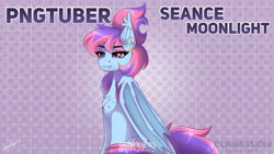 Size: 1280x720 | Tagged: safe, artist:sparkie45, imported from derpibooru, oc, oc only, oc:seance moonlight, bat pony, pony, commission, commission open, pngtuber, solo, streamers, vgen