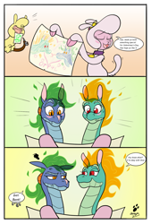 Size: 1372x2024 | Tagged: safe, artist:duragan, imported from derpibooru, alpaca, dragon, hybrid, lamb, longma, sheep, them's fightin' herds, amused, baihe (tfh), blushing, colored sketch, comedy, comic, community related, forced shipping, one sided shipping, paprika (tfh), pom (tfh), shipping denied, sketch, tianhuo (tfh), unamused