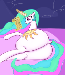 Size: 1864x2168 | Tagged: safe, artist:glacialfeather, imported from derpibooru, princess celestia, alicorn, butt, celestias room, dock, female, letter, magic, plot, solo, solo female, sunbutt, tail, telekinesis, the ass was fat