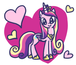 Size: 370x320 | Tagged: safe, imported from derpibooru, princess cadance, alicorn, pony, closed mouth, female, folded wings, full body, heart, heart background, horn, line sticker, looking at you, mare, partially transparent background, smiling, smiling at you, solo, standing, wings