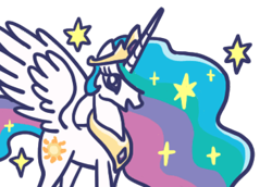 Size: 370x255 | Tagged: safe, edit, imported from derpibooru, princess celestia, alicorn, pony, :d, cropped, feathered wings, female, flowing mane, hair over one eye, horn, jewelry, line sticker, looking at you, mare, open mouth, open smile, simple background, smiling, smiling at you, solo, sparkles, sparkly mane, standing, three quarter view, tiara, transparent background, wings