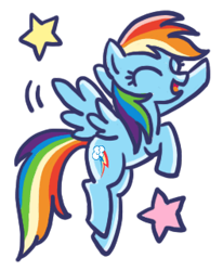 Size: 264x320 | Tagged: safe, edit, imported from derpibooru, rainbow dash, pegasus, pony, ^^, cropped, eyes closed, feathered wings, female, flying, full body, happy, hoof in air, line sticker, mare, motion lines, open mouth, open smile, simple background, smiling, solo, stars, three quarter view, transparent background, wings