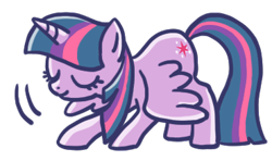 Size: 370x219 | Tagged: safe, edit, imported from derpibooru, twilight sparkle, alicorn, pony, bowing, closed mouth, cropped, eyes closed, feathered wings, female, full body, horn, line sticker, mare, motion lines, simple background, smiling, solo, standing, three quarter view, transparent background, twilight sparkle (alicorn), wings