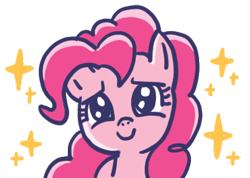 Size: 370x263 | Tagged: safe, edit, imported from derpibooru, pinkie pie, earth pony, pony, bust, closed mouth, cropped, female, front view, line sticker, looking at you, mare, portrait, puppy dog eyes, simple background, smiling, smiling at you, solo, sparkles, transparent background