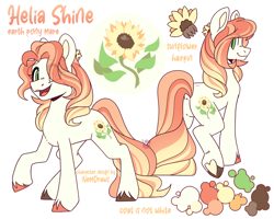 Size: 2500x2000 | Tagged: safe, artist:lionbun, imported from derpibooru, oc, oc only, earth pony, earth pony oc, female, flower, hairpin, mare, pretty, reference sheet, simple background, solo, sunflower, white background