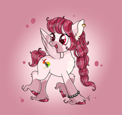 Size: 792x750 | Tagged: safe, imported from derpibooru, oc, pegasus, big smile, bracelet, braid, commission, cute, ear piercing, happy, jewelry, long mane, pegasus oc, piercing, pink, pretty, short tail, tail, wings