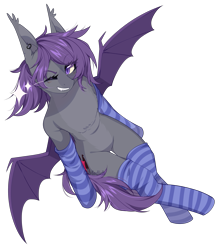 Size: 1875x2139 | Tagged: safe, artist:mediasmile666, imported from derpibooru, oc, oc only, bat pony, semi-anthro, clothes, pony oc, simple background, socks, solo, striped socks, transparent background