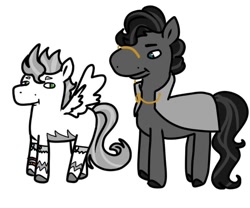 Size: 755x628 | Tagged: safe, imported from derpibooru, oc, oc only, bat pony, pegasus, pony, cloak, clothes, duo, duo male, fanfic, fanfic art, harry potter (series), harry potter and the methods of rationality, male, monocle, rational fic bait, silly, simple background, squatpony, stallion, tom riddle, white background