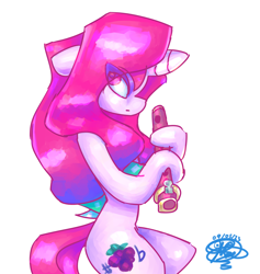 Size: 3600x3800 | Tagged: safe, artist:mannybcadavera, imported from derpibooru, oc, oc only, oc:charmelie blackcherry, pony, unicorn, bipedal, eye clipping through hair, female, floppy ears, flute, high res, hoof hold, horn, mare, musical instrument, signature, simple background, solo, white background