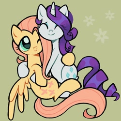 Size: 2018x2018 | Tagged: safe, artist:kickaroc, imported from derpibooru, fluttershy, rarity, pegasus, unicorn, female, flarity, horn, hug, lesbian, shipping