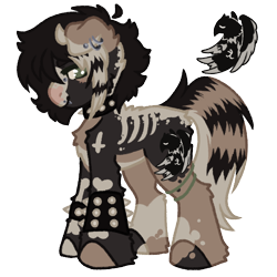 Size: 1000x1000 | Tagged: safe, artist:kazmuun, imported from derpibooru, oc, oc only, oc:eric, dog, dog pony, original species, pony, ahoge, black coat, black mane, black tail, blaze (coat marking), blush lines, blushing, bridge piercing, brown hooves, brown tail, butt fluff, chest fluff, coat markings, colored, colored belly, colored ears, colored eyebrows, colored eyelashes, colored hooves, colored sclera, commission, coontails, dog ears, dorsal stripe, ear piercing, earring, eye markings, facial markings, facial piercing, fetlock tuft, flat colors, fluffy mane, green eyelashes, green eyes, hock fluff, hoof markings, hooves, jewelry, leg band, leg markings, lip piercing, long tail, looking back, male, male oc, mismatched hooves, multicolored hooves, pale belly, piercing, ponified, ponified oc, profile, scene, scene hair, shoulder fluff, signature, smiling, snake bites, snip (coat marking), spiked wristband, stallion, stallion oc, standing, stripes, tail, three toned mane, three toned tail, white pupils, wristband, yellow sclera