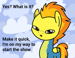 Size: 2047x1584 | Tagged: safe, artist:ewoudcponies, imported from derpibooru, spitfire, pegasus, pony, clothes, female, mare, sky background, solo, talking to viewer, uniform, wonderbolts uniform