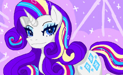 Size: 711x434 | Tagged: safe, artist:doctordaisydoll, imported from derpibooru, rarity, pony, unicorn, female, horn, mare, purple background, simple background, smiling, solo