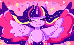 Size: 711x434 | Tagged: safe, artist:doctordaisydoll, imported from derpibooru, twilight sparkle, alicorn, pony, animal jam, eyes closed, female, front view, mare, smiling, solo, spread wings, twilight sparkle (alicorn), wings