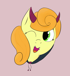 Size: 3561x3824 | Tagged: safe, artist:eepyamre, carrot top, golden harvest, earth pony, pony, clothes, costume, fangs, female, horns, mare, nightmare night costume, simple background, solo