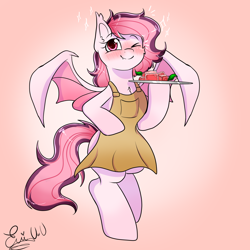 Size: 2000x2000 | Tagged: safe, artist:eniartuwu, imported from derpibooru, oc, pony, semi-anthro, undead, vampire, vampony, clothes, commission, commission open, cute, maid, my little pony, pink eyes, pink hair, pink mane