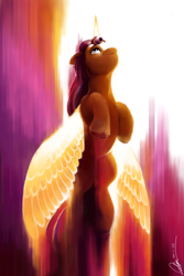 Size: 2592x3888 | Tagged: safe, artist:raphaeldavid, imported from derpibooru, sunny starscout, alicorn, pony, augmented, dc comics, female, g5, looking up, mare, movie poster, race swap, signature, solo, sunnycorn, superman, superman (2025)