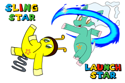 Size: 3750x2500 | Tagged: safe, artist:sleeplesseevee, imported from derpibooru, oc, oc only, oc:launch star, oc:sling star, earth pony, pony, cloud mane, duo, duo female, female, females only, mar10 day, mario day, outline, rule 85, short tail, siblings, simple background, sisters, solo, spinning, spring, super mario, super mario galaxy, super mario galaxy 2, tail, transparent background, white outline