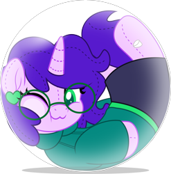 Size: 4943x5000 | Tagged: safe, artist:jhayarr23, imported from derpibooru, oc, oc only, oc:artshine aura, original species, plush pony, pony, unicorn, bubble, commission, glasses, horn, nonbinary oc, plushie, simple background, transparent background, unicorn oc