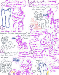 Size: 4779x6013 | Tagged: safe, artist:adorkabletwilightandfriends, imported from derpibooru, twilight sparkle, oc, oc:kat, alicorn, comic:adorkable twilight and friends, adorasexy, adorkable, adorkable twilight, blushing, clothes, comic, confident, cute, denim, dork, embarrassed, embarrassed body exposure, employee, excuse, excuses, jeans, magic, mall, measuring tape, name tag, nervous, nostril flare, nostrils, pants, sexy, shopping mall, slice of life, smiling, store, sweat, sweatdrop, twilight sparkle (alicorn)