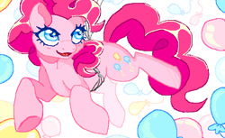 Size: 711x434 | Tagged: source needed, safe, artist:meloett, imported from derpibooru, pinkie pie, earth pony, pony, animal jam, balloon, digital art, female, mare, open mouth, open smile, smiling, solo