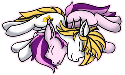 Size: 3862x2330 | Tagged: safe, artist:sroka001, imported from derpibooru, oc, oc:plum taffy, oc:srok, pony, unicorn, commission, cuddling, horn, simple background, sleeping, transparent background, ych result, your character here