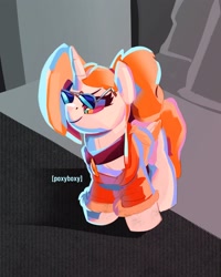 Size: 2400x3000 | Tagged: safe, artist:poxy_boxy, imported from derpibooru, oc, oc only, oc:dyx, alicorn, pony, female, filly, foal, signature, solo, sunglasses