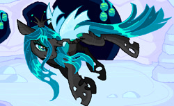 Size: 711x434 | Tagged: source needed, safe, artist:meloett, imported from derpibooru, queen chrysalis, changeling, changeling queen, female, flying, solo