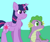 Size: 964x816 | Tagged: safe, artist:cmara, imported from derpibooru, spike, twilight sparkle, alicorn, dragon, pony, duo, duo male and female, female, folded wings, g4, horn, looking at something, male, mare, outdoors, tail, twilight sparkle (alicorn), wings