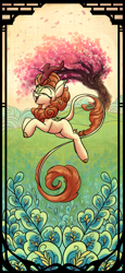 Size: 2400x5200 | Tagged: safe, artist:rocket-lawnchair, imported from derpibooru, autumn blaze, kirin, awwtumn blaze, cherry blossoms, cute, eyes closed, female, flower, flower blossom, high res, open mouth, open smile, smiling, solo, tree