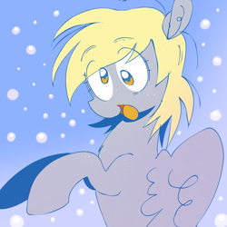 Size: 2048x2048 | Tagged: safe, artist:crasysam0, imported from derpibooru, derpy hooves, pegasus, pony, :d, bubble, eye clipping through hair, eyebrows, eyebrows visible through hair, feathered wings, female, freckles, gradient background, looking at you, mare, open mouth, open smile, partially open wings, raised hooves, short mane, smiling, smiling at you, solo, three quarter view, upper body, wings