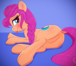 Size: 3500x3068 | Tagged: safe, artist:psfmer, imported from derpibooru, sunny starscout, earth pony, pony, absurd file size, blushing, butt, female, g5, high res, lying down, mare, on side, plot, solo, sunny starbutt, tongue out